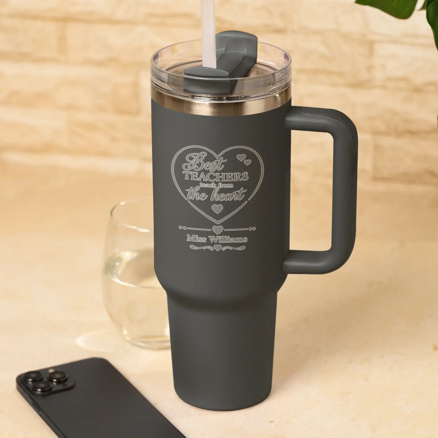 Best Teachers Teach from the Heart personalised teacher tumbler with custom name in grey