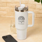 White rainbow personalised teacher tumbler with custom teacher name