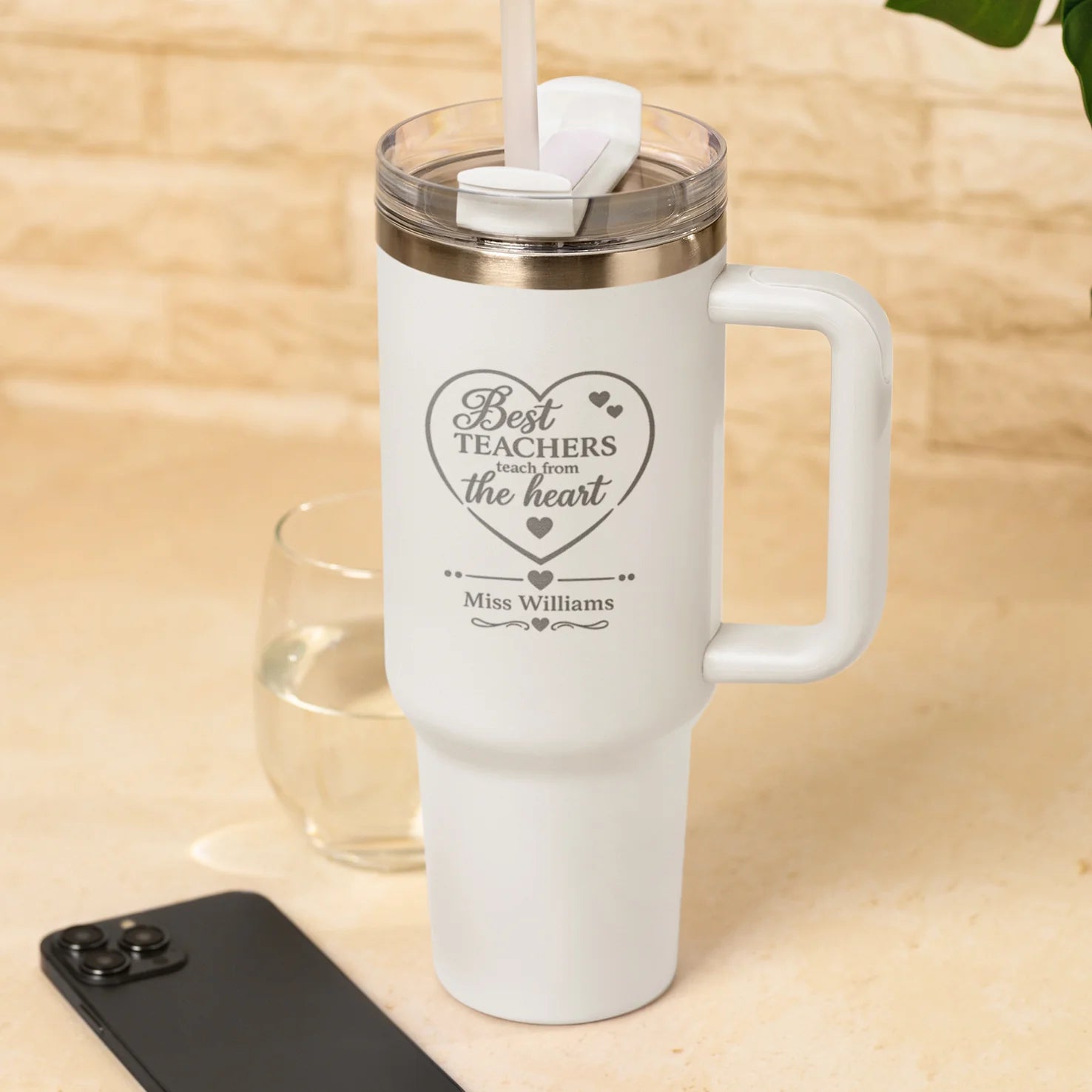 Best Teachers Teach from the Heart personalised teacher tumbler with custom name in white