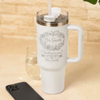 Personalised Teacher Tumbler Gift - Teaching is a Work of Heart Engraved Stainless Steel Travel Cup with Teacher Name in White