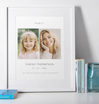 Personalised 30th birthday photo frame with custom name, date and before-after photo collage in white frame – meaningful 30th birthday gift idea UK