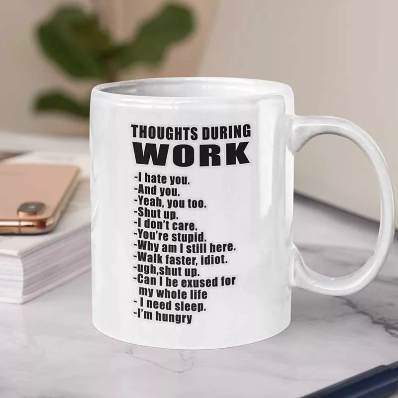 personalised thoughts during work funny office mug UK
