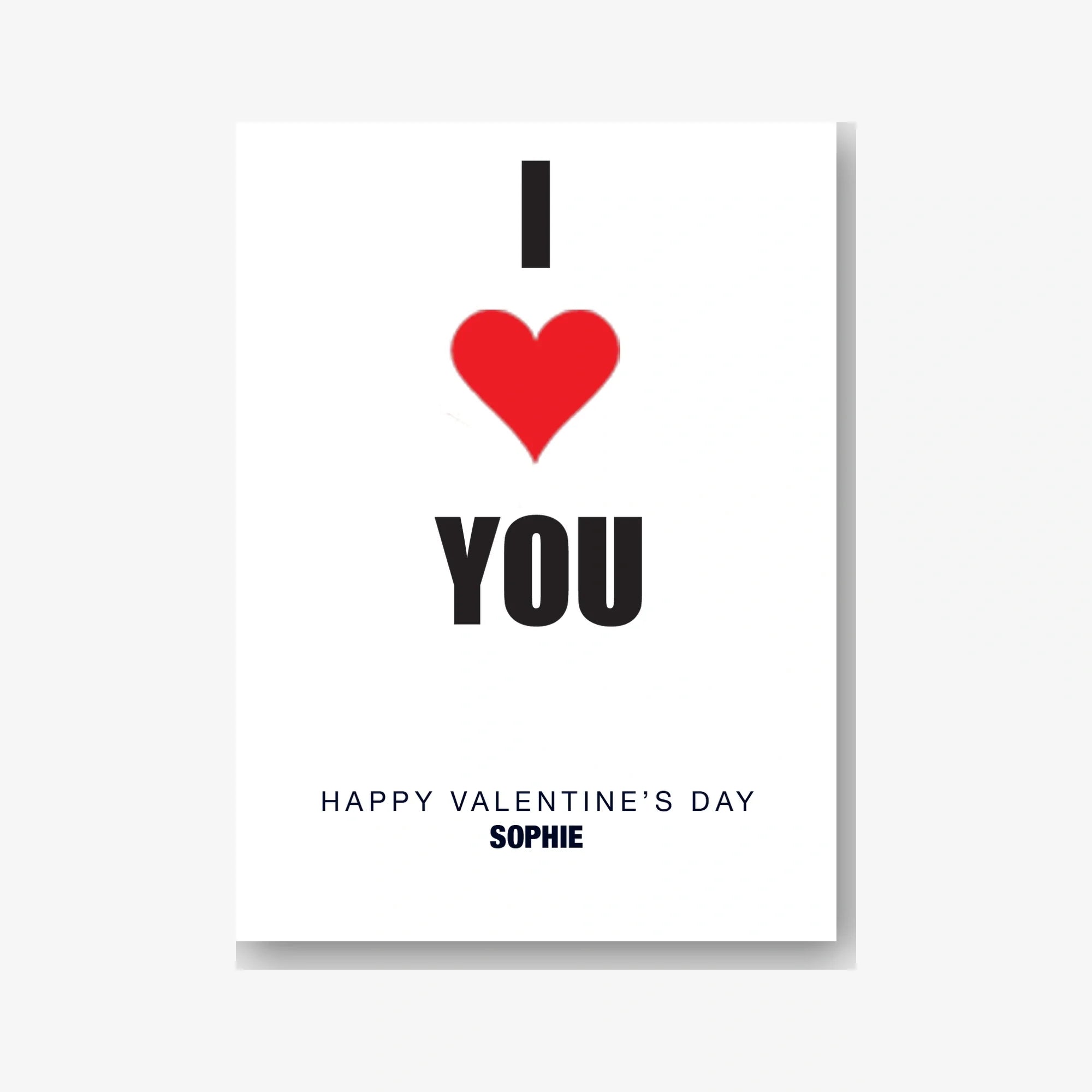 I Love You – Personalised Card (Name on Front & Inside) – personalised Valentine card, custom romantic greeting or anniversary card; make your own unique card.