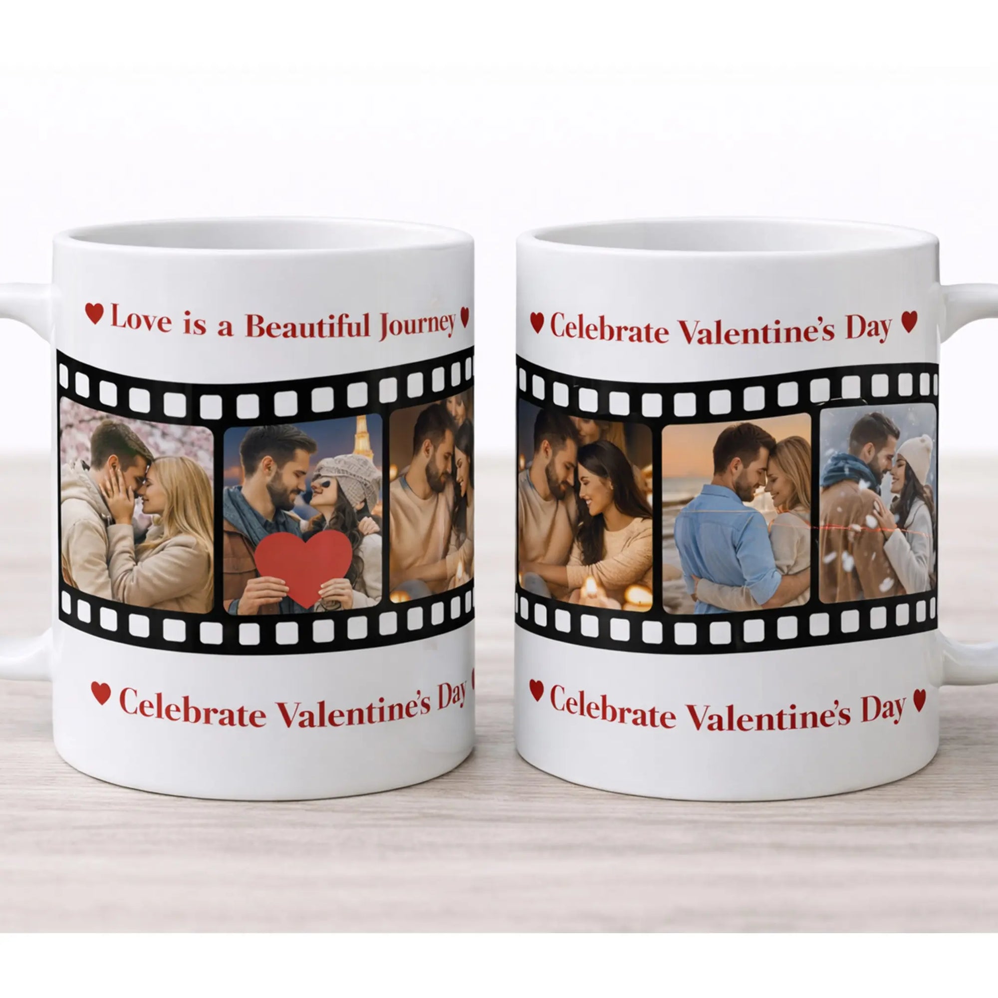 Personalised photo mug showing a couple’s love story