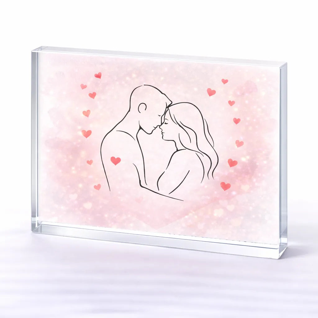 Personalised couple line art crystal keepsake – romantic Valentine’s Day gift for couples