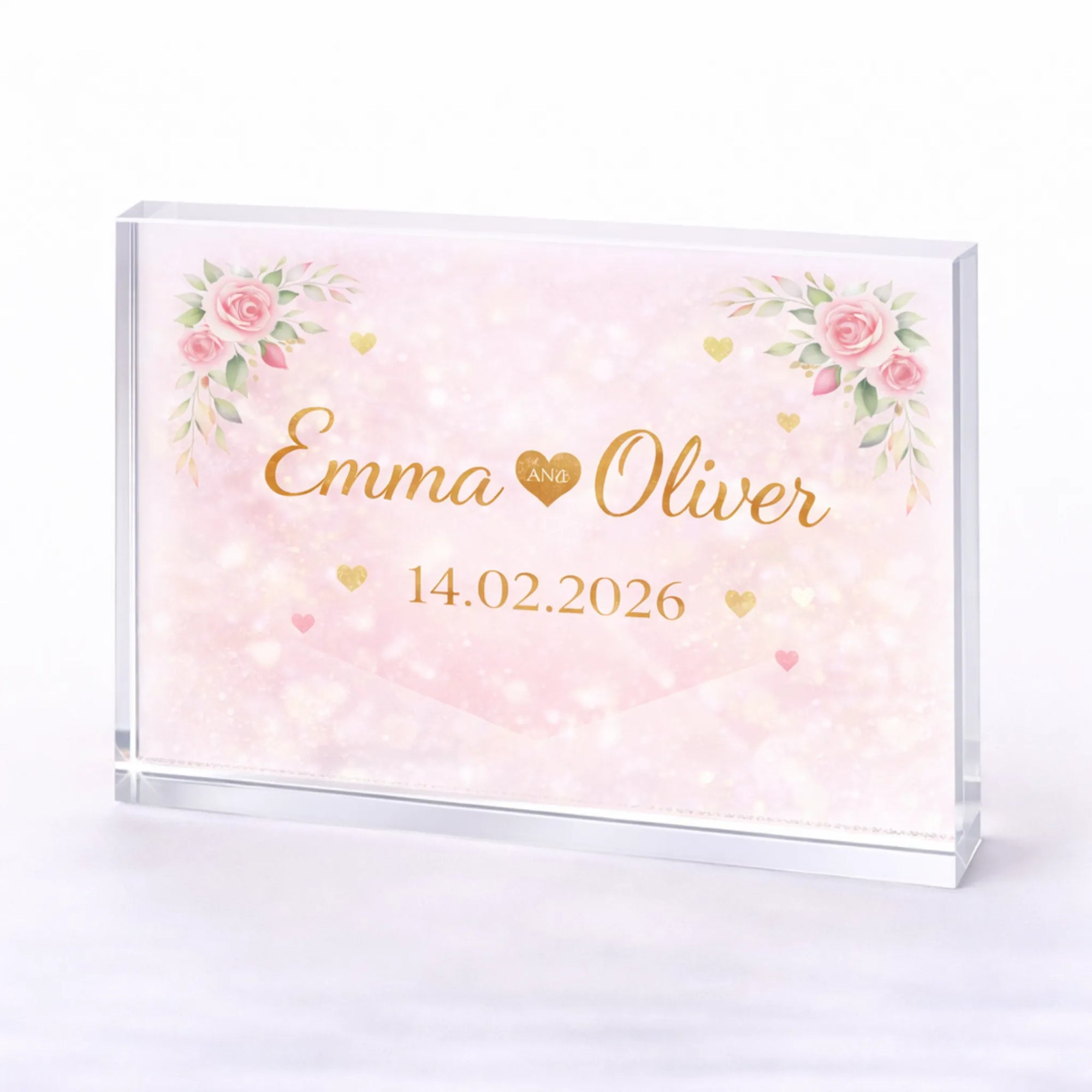 Personalised name and date crystal plaque – elegant Valentine keepsake for couples