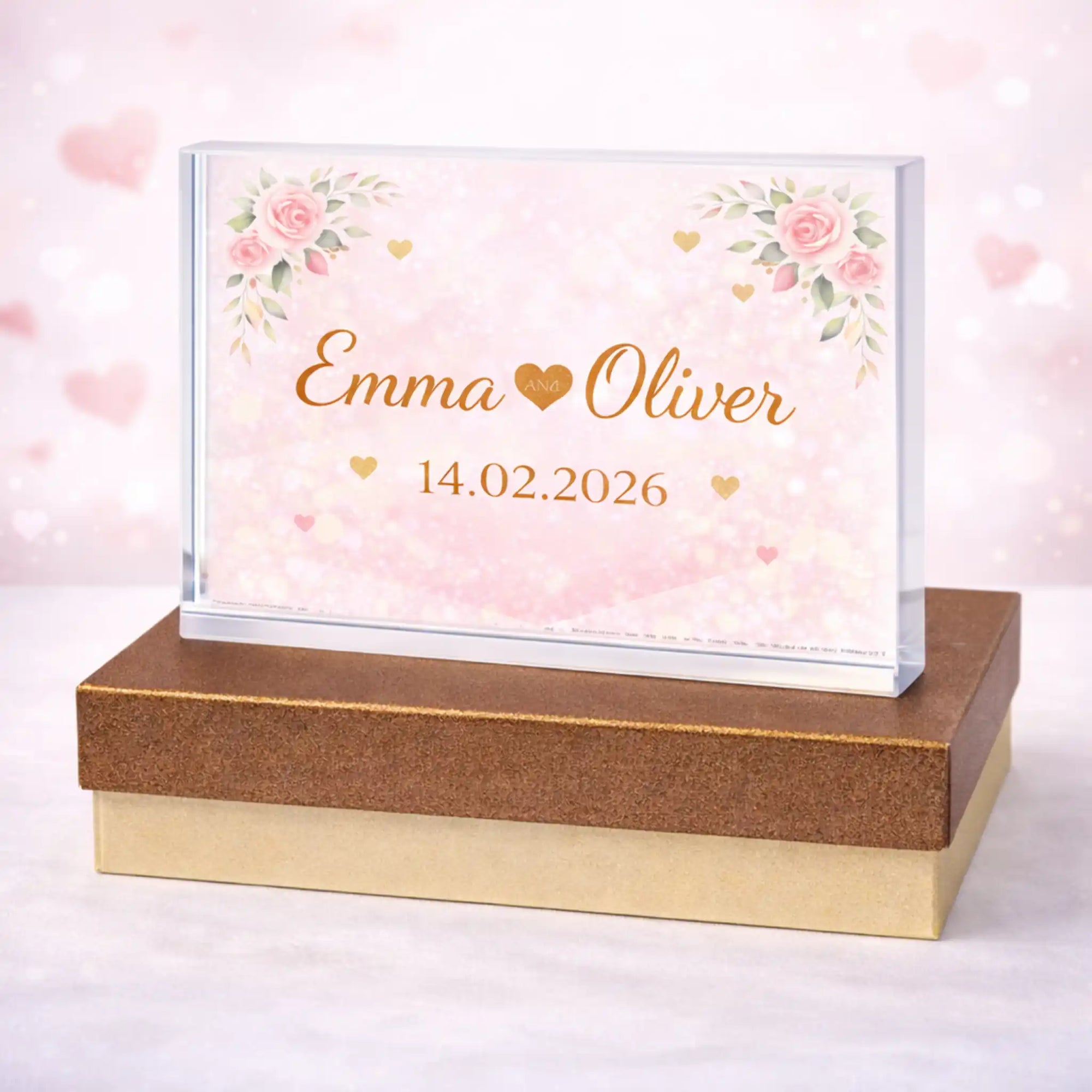 Custom name and date crystal plaque – personalised Valentine’s Day keepsake