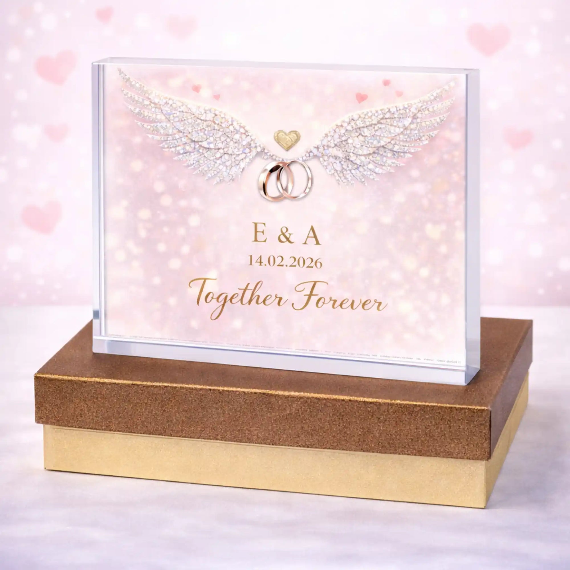 Angel wings personalised crystal plaque – forever love wedding keepsake