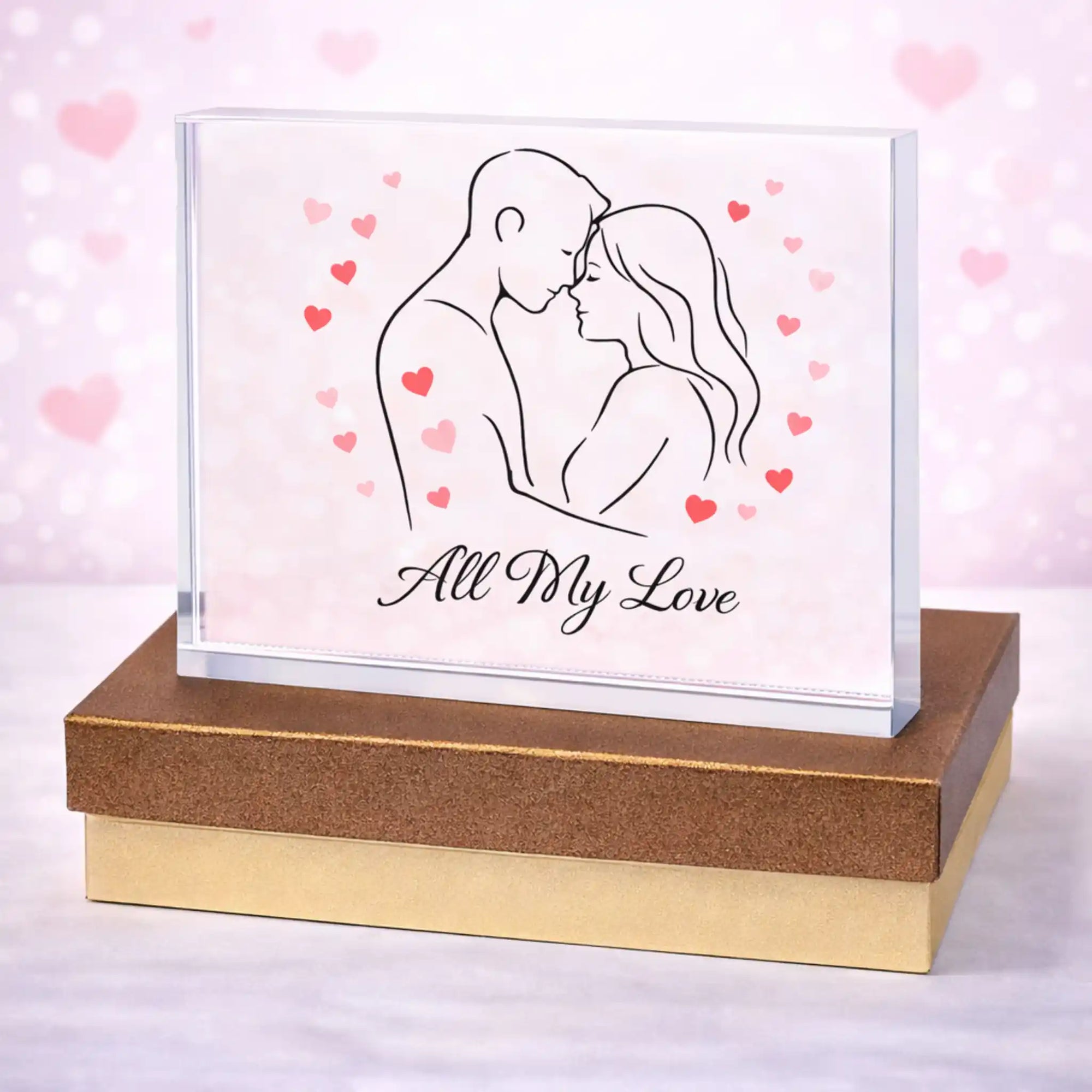 Custom teddy bear Valentine crystal block – personalised romantic keepsake