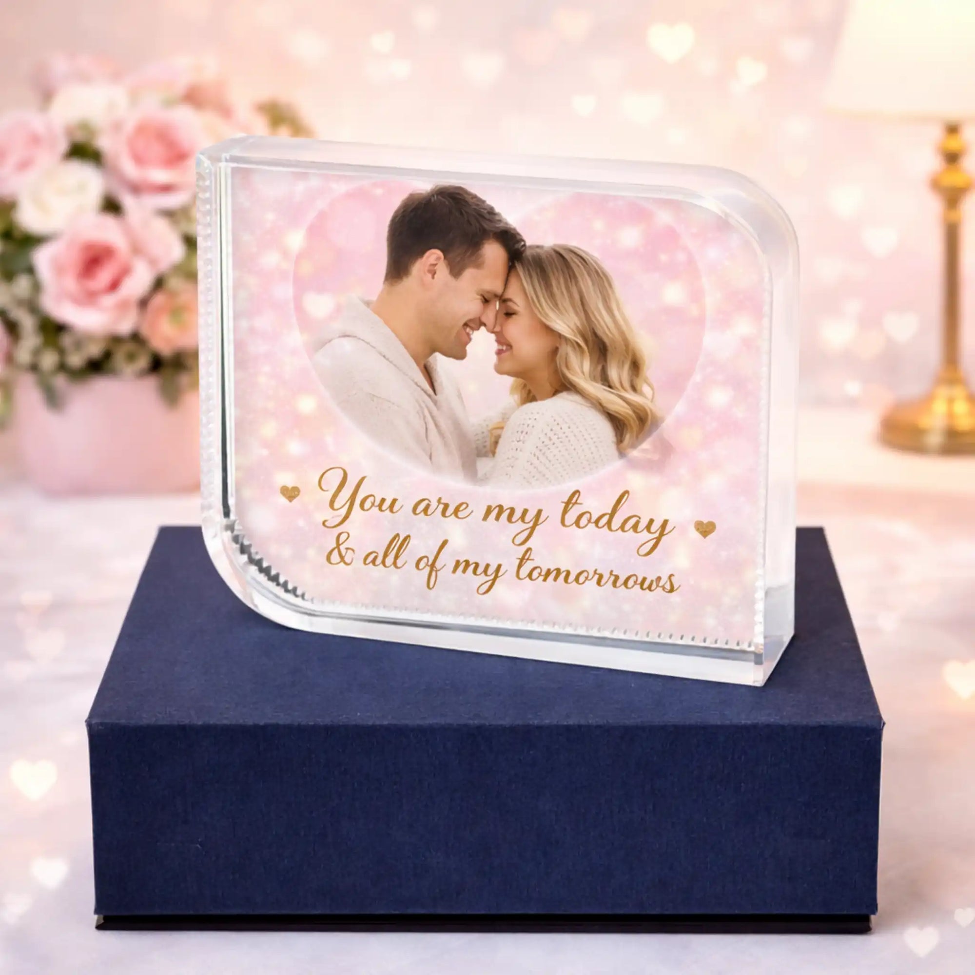 Personalised Valentine photo crystal keepsake – romantic couple love gift