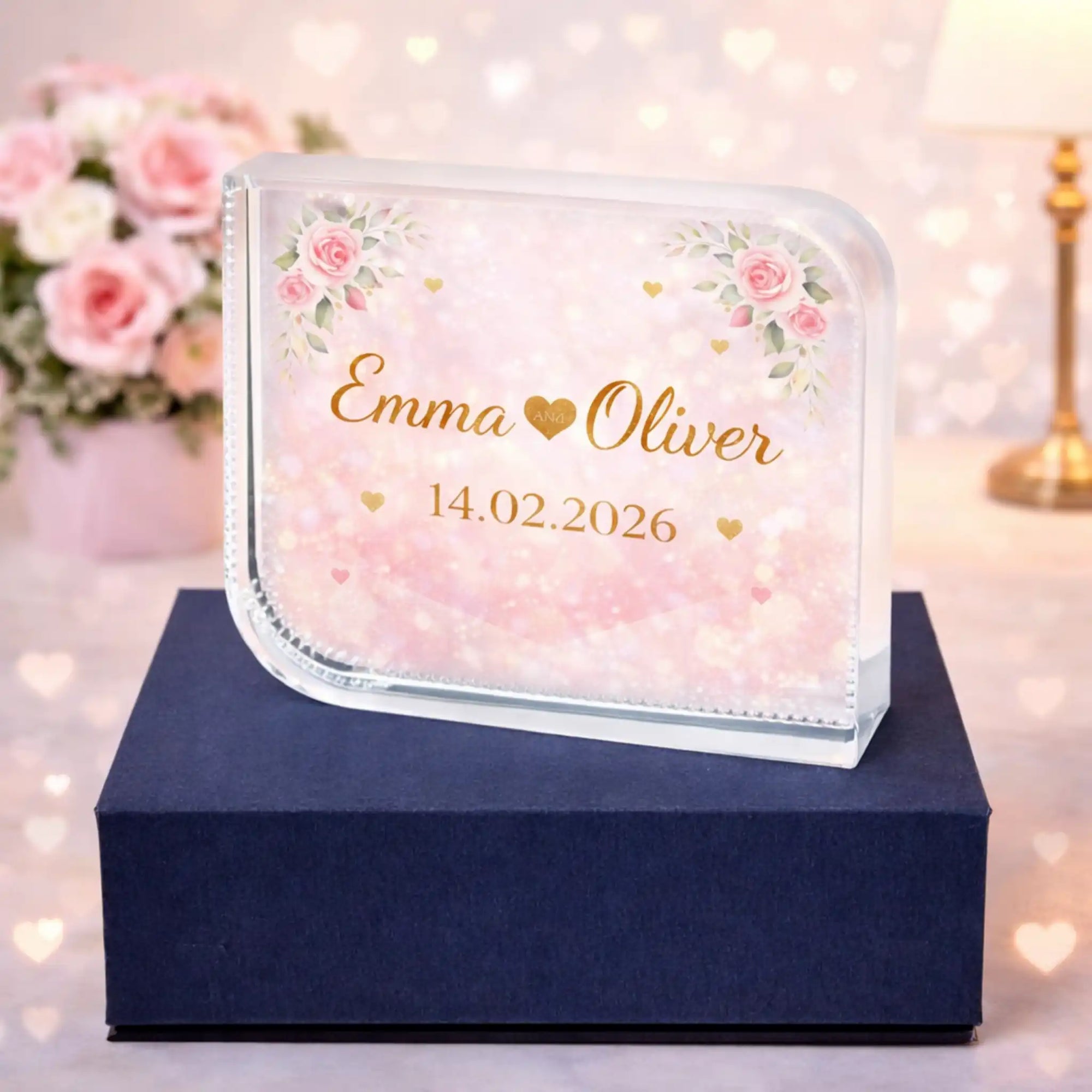 Custom name and date crystal plaque – personalised Valentine’s Day keepsake