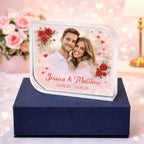 Rose frame personalised crystal keepsake – Valentine couple photo gift