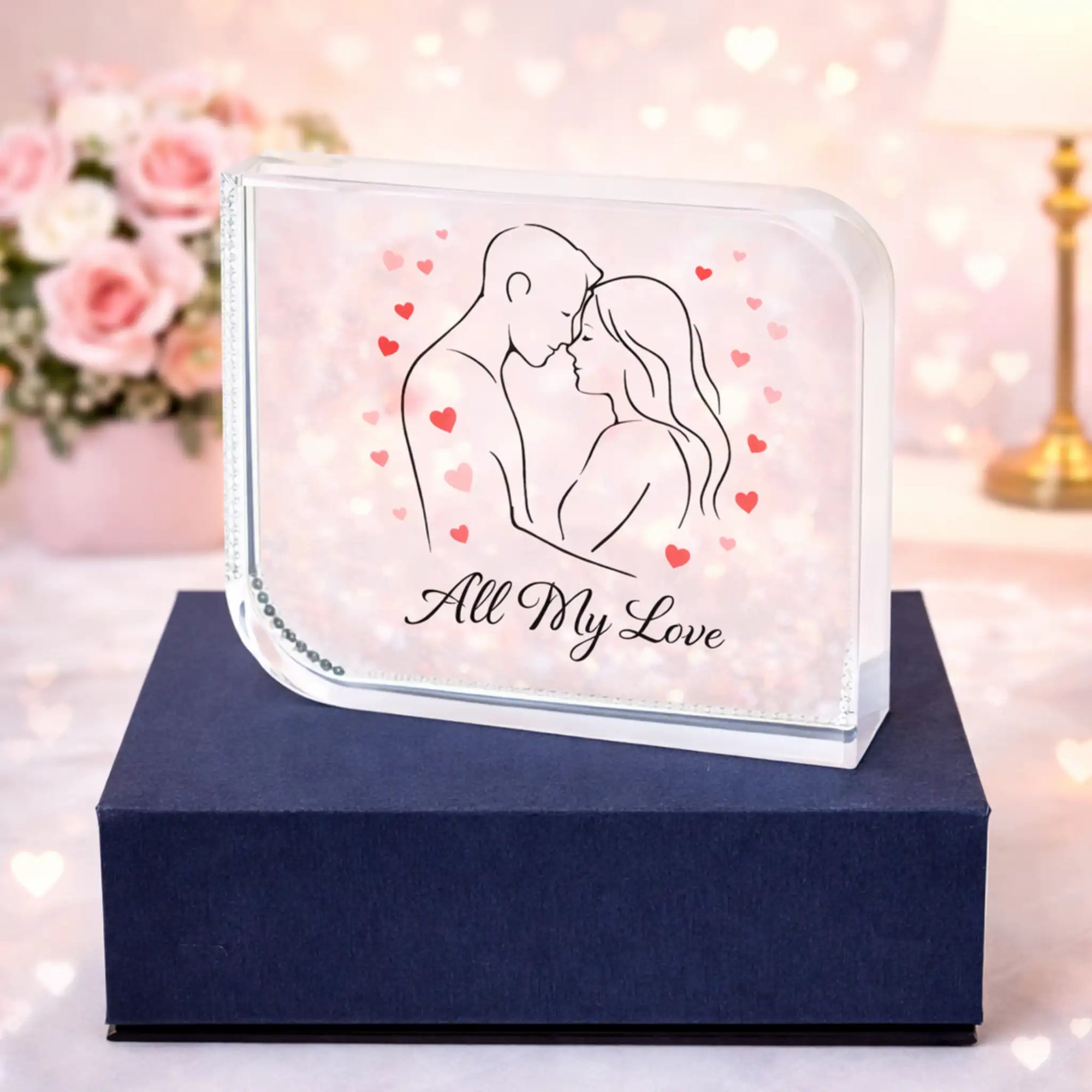Minimalist couple line art crystal keepsake – personalised Valentine love gift