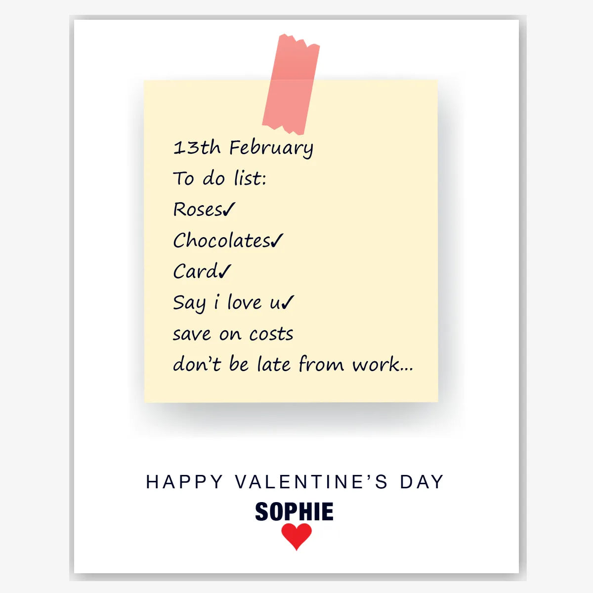 Valentine’s Eve To‑Do List – Personalised Card – personalised Valentine card, custom romantic greeting or anniversary card; make your own unique card.