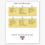 What I Love About You Notes – Personalised Card – personalised Valentine card, custom romantic greeting or anniversary card; make your own unique card.