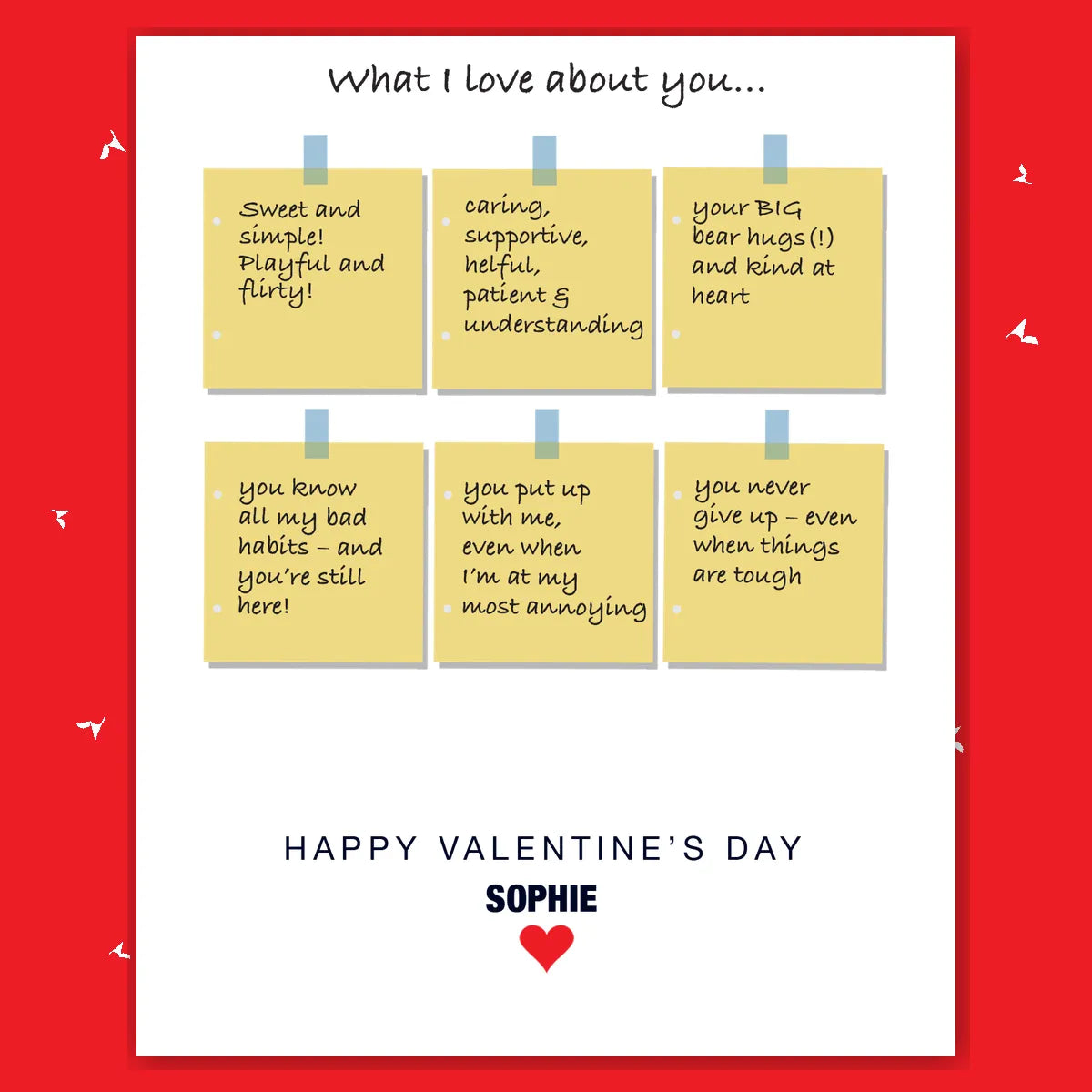  – personalised card design, perfect Valentine card for her or him, romantic customised greeting to make your personalised card unique and memorable.