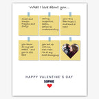 What I Love About You Notes with Photo – Personalised Card – personalised Valentine card, custom romantic greeting or anniversary card; make your own unique card.