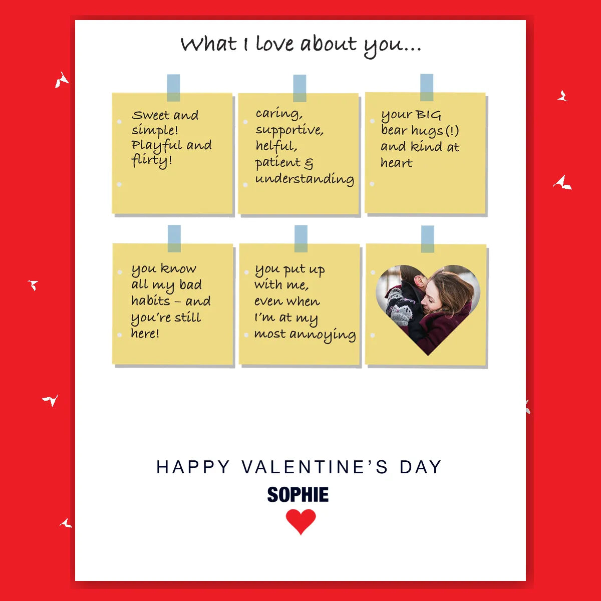  – personalised card design, perfect Valentine card for her or him, romantic customised greeting to make your personalised card unique and memorable.