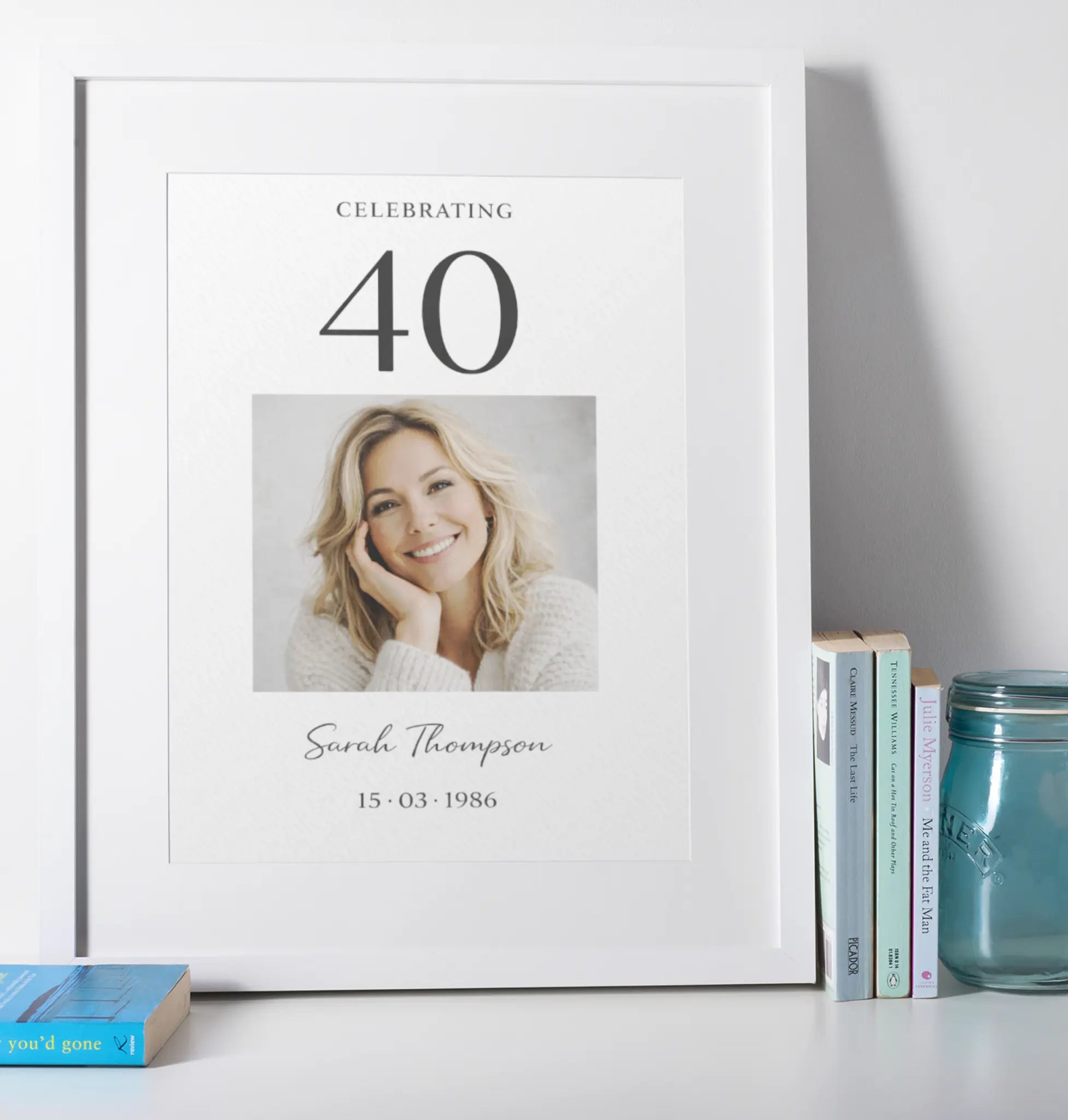 Personalised 40th birthday milestone timeline wall art print with photo, custom name and life events – elegant framed birthday gift for her UK