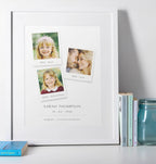 Personalised 30th birthday polaroid photo timeline wall art with name and dates, elegant white framed milestone gift UK