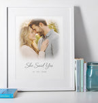 Personalised white frame proposal announcement gift with custom couple photo print UK