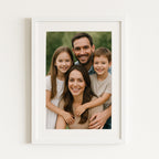 Custom photo frame gift displaying a family portrait, stylish personalised wall art.