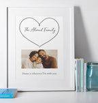 Personalised home sweet home family wall art print in white frame mockup, modern minimalist housewarming gift idea for UK homes – custom name and photo wall décor