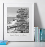 Personalised home sweet home family wall art print in white frame mockup, modern minimalist housewarming gift idea for UK homes – custom name and photo wall décor